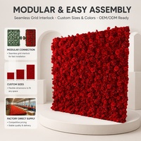 Dinding Bunga Dekorasi Pernikahan Trendy, Kain Mawar Buatan Berkualitas Tinggi, Latar Belakang 8ft X 8ft, Gulungan Merah, Dinding Bunga 3D