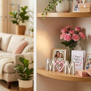 Insegna in Legno Rustico <span class=keywords><strong>Rosa</strong></span> e Bianco con Scritta 'Mom', Centrotavola per la Festa della Mamma, Decorazione per Casa, Fattoria, Ufficio, Regalo - Product Image 5