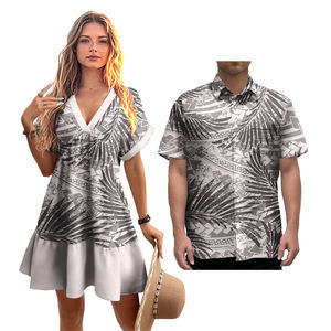 Couples hawaïens correspondant tenues ensemble personnalisé <span class=keywords><strong>tatouage</strong></span> Tribal tiare <span class=keywords><strong>fleur</strong></span> robe <span class=keywords><strong>de</strong></span> bal Aloha chemise & Samoa Puletasi robe Couple ensemble - Product Image 6