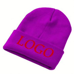 Promotional Embroidery Jacquard Unisex <b>Blue</b> Winter Slouchy Knitted Hats Custom <b>Beanie</b> Hat With Logo - Product Image 2