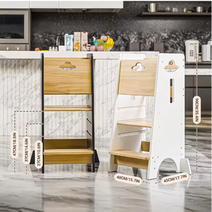 <span class=keywords><strong>Tabouret</strong></span> de cuisine en bois réglable sur 3 niveaux pour enfants, <span class=keywords><strong>tabouret</strong></span> auxiliaire pour enfants, assistant de cuisine, couleurs blanc et naturel - Product Image 3