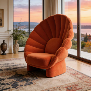 Fauteuil Coquille Moderne de Luxe en Velours, Mobilier de Salon Nordique, Canapé <span class=keywords><strong>d</strong></span>'<span class=keywords><strong>Appoint</strong></span> Festonné, Chaise Longue Occasionnelle Monoplace - Product Image 1