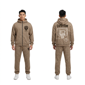Survêtement à capuche pour homme personnalisé, fermeture éclair intégrale, en molleton de coton, vêtements de sport décontractés, tenue d'automne avec imprimé basketball - Product Image 1