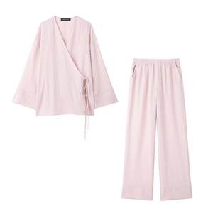 Ensemble de manteau et de pantalon à double boutonnage et de style une pièce de qualité pour femmes, couleur unie, style d'été élégant - Product Image 3