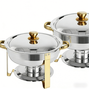 Plats de Présentation Chafing Dish Ronds de Luxe en Acier Inoxydable pour Buffets et Traiteurs – Ensembles Chauffe-Plats pour Événements – Vente Flash - Product Image 5
