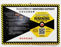 Étiquette adhésive indicatrice d'impact ShockDot III, rouge irréversible, avec QR code de suivi pour la détection de maniement inadéquat et la logistique