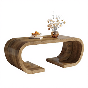 طاولة قهوة ريفية بقاعدة خشبية منحنية على شكل حرف C بطول 47 بوصة، متينة لغرفة المعيشة وغرفة الترفيه والمكتب المنزلي - Product Image 6