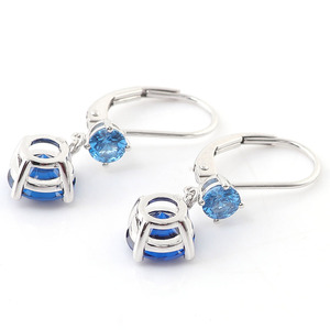 Pendientes de zafiro cultivados en laboratorio, 4mm, 8mm, forma redonda, zafiro cultivado en laboratorio azul, pendientes de oro blanco de 10K, pendientes de gota de alta calidad - Product Image 1