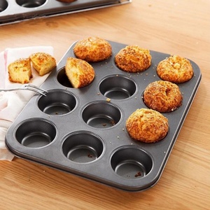 12 Cup Carbon Steel <b>Bakeware</b> Round Cookie Trays Non Stick Cheese Base Baking Cup Golden Metal Cake Trays Pan - Product Image 3