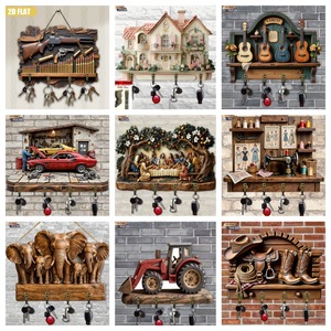 Estante de madera para guardar llaves, ganchos para montar en la pared, decoración del hogar para entrada, dormitorio, sala de estar, arte mural artesanal - Product Image 1