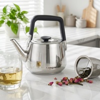 Bouilloire à eau moderne 1L en acier inoxydable, sifflante, écologique, avec poignée en bakélite, compatible gaz et induction, couvercle inclus, pour la cuisson