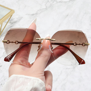 Sunglasses <b>Frameless</b> PC Lens Gold <b>Frame</b> UV400 Women Fashion Sun Protection Travel Driving - Product Image 2