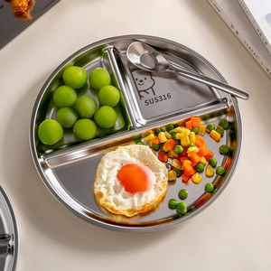 Platos de cena divididos de acero inoxidable 316 ecológicos, plato de alimentación de bebé irrompible seguro de dibujos animados para niños para la escuela de espalda - Product Image 3