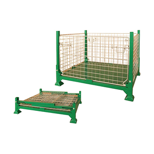 Cage en acier pliable de chariot à cargaison de transport de boîte de chiffre d'affaires en métal de conteneur pour le stockage de bouteille de vin de fournisseur d'usine - Product Image 1