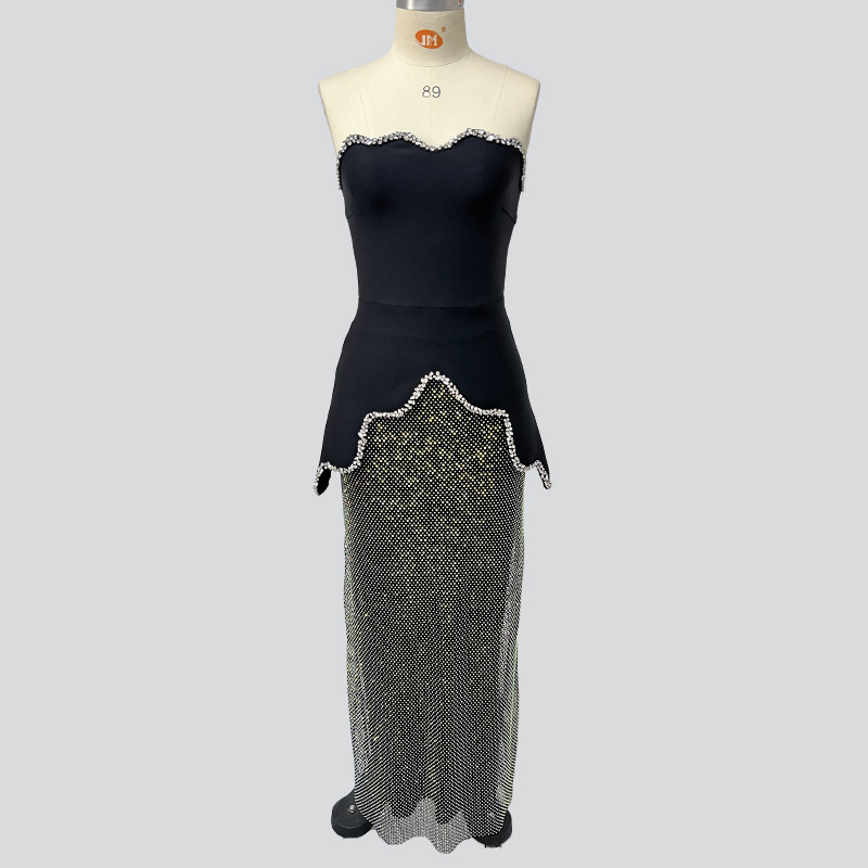 2 piece bandage bodycon dress Wholesale Black Evening Dress 2025 New 2-Piece Bandage Dress Bodycon Evening Gown with Detachable Chain Strap Women's Fashionable,2 Pieces