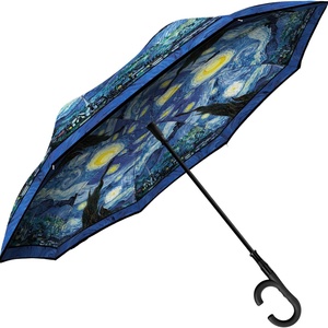 High Quality Modern Manual 23-Inch X 8-Ribs Walking Style Straight Fiberglass Waterproof <b>Umbrella</b> Famous Painting Customizable - Product Image 4