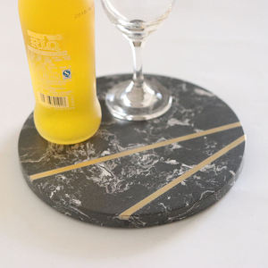 Articles ménagers Planche à découper en <span class=keywords><strong>granit</strong></span> moucheté Assiette de service ronde en marbre naturel <span class=keywords><strong>noir</strong></span> avec laiton - Product Image 6