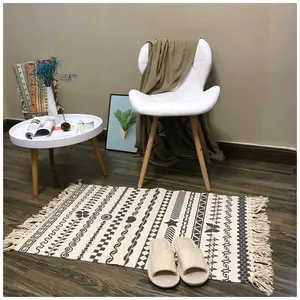 Hot Sale Picnic Outdoor Decor Small Boho Cotton Carpet Black And White Woven Knitted Rope Rug