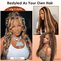 Peluca de Cabello Humano Ondulado con Encaje Frontal Transparente HD 13x6 Pre-Arrancado Marrón 4/27 Sin Pegamento, Cabello Virgen Vietnamita para Mujeres Negras