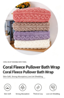 Peignoir de bain en polaire corail à manches longues, serviette de bain portable avec poches, super absorbant et confortable pour après la douche