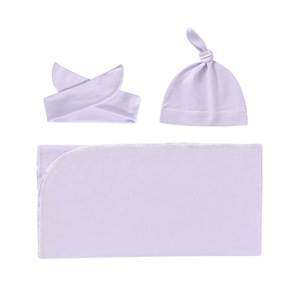 Suave algodón recién nacido Nursery 3 Set Baby Swaddle Manta Wrap Sleep <span class=keywords><strong>Saco</strong></span> con diadema y gorro - Product Image 5