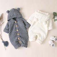 Combinaison en tricot pour nouveau-né, sweat-shirt pour tout-petit, combinaison d'hiver, barboteuse à capuche pour bébé