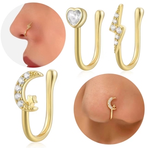 Gaby nuovo design s925 anello al <span class=keywords><strong>naso</strong></span> finto in <span class=keywords><strong>argento</strong></span> sterling cuore fulmine luna oro polsini al <span class=keywords><strong>naso</strong></span> non <span class=keywords><strong>piercing</strong></span> <span class=keywords><strong>piercing</strong></span> al <span class=keywords><strong>naso</strong></span> lucido - Product Image 1