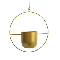Jardinière suspendue en métal à cadre circulaire |   Pot de fleurs suspendu noir et or durable |   TIKAFE Style Simplicité Mural Intérieur