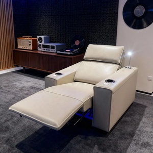 ชุดโฮมเธียเตอร์ทันสมัยแบบปรับเอนได้ โซฟาหนังปรับเอนด้วยระบบไฟฟ้า พร้อมที่พักศีรษะ VIP ช่องเสียบ USB สำหรับชาร์จไฟ โครงไม้ - Product Image 5