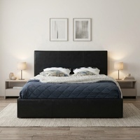 Cadre de lit Queen en bois de pin européen, sommier à ressorts, noir, mobilier de chambre Villa, hypoallergénique, design moderne