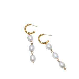 ต่างหูสแตนเลส VIANRLA ทรงเจ้าหญิง ประดับมุก 60 มม. สำหรับทุกเพศ ทันสมัย ชุบทอง 18k PVD ฟรีสลักโลโก้ด้วยเลเซอร์ - Product Image 1