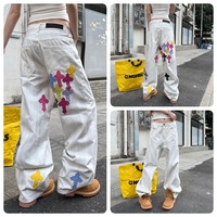 Nouveaux jeans vintage inspirés pour hommes, patchwork Dopamine-cross, taille basse, coupe droite/à jambes larges, denim tendance pour couples