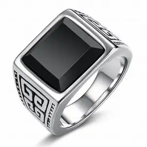 Middle Eastern Style Jewelry Black Onyx Antique Anniversary Ring Black Onyx Rings Sterling Silver Men Ring