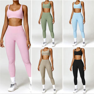 Set Yoga Personalizzato Completo Sportivo <span class=keywords><strong>Leggings</strong></span> Arricciati e Reggiseno Abbigliamento Attivo per Yoga Allenamento Sportivo Set Fitness da Palestra per Donne SQ8518 - Product Image 4