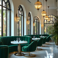 Ron Group – Banquette élégante sur mesure demi-cercle incurvée avec table ronde en marbre et chaise en velours – Mobilier d'hôtel et de restaurant