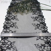 Dentelle brodée noire de 30 cm, tissu en tulle floral, bordure en dentelle brodée, dentelle en maille douce pour lingerie, soutien-gorge, sous-vêtements