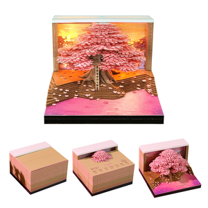 <span class=keywords><strong>Bloc</strong></span> de notes adhésives 3D Sakura avec étui en acrylique, feuilles réalistes découpées en papier, calendrier 3D, ornement de bureau, papeterie haut de gamme - Product Image 1