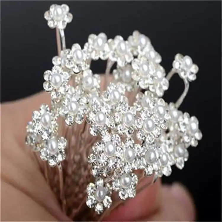 Vendita calda matrimonio nuziale tornante cristallo strass perla fiore capelli Pin bastoni clip Barrette accessori per capelli