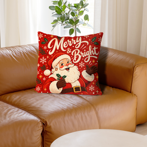 Housses de coussin décoratives 18x18 en lin, carrées, imprimées sur mesure, motif Père Noël Joyeux Noël, pour la décoration du canapé du salon - Product Image 1