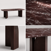 Table à manger ovale sur mesure en marbre Rosso Levanto, plateau en pierre naturelle, base en placage de bois MDF pour maison et villa