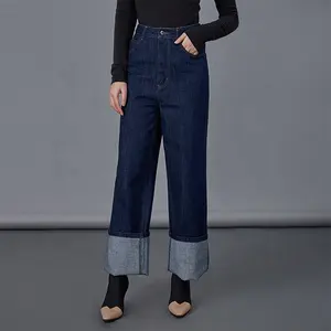 Pantalon en denim à la mode pour femmes, pantalon ample à jambes larges, jean long taille haute, vente en gros en vrac