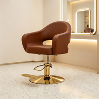Fauteuil de Barbier Portable de Luxe en Cuir Marron Inclinable avec Base Pivotante à 360 Degrés en Acier Inoxydable et Pompe Hydraulique pour Salon de Beauté