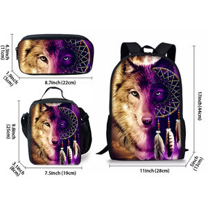 مجموعة حقيبة أزياء <span class=keywords><strong>Dreamnet</strong></span> وWolf من ثلاثة حقائب بسحاب بنمط الكرتون مع بطانة بوليستر مضادة للماء - Product Image 2