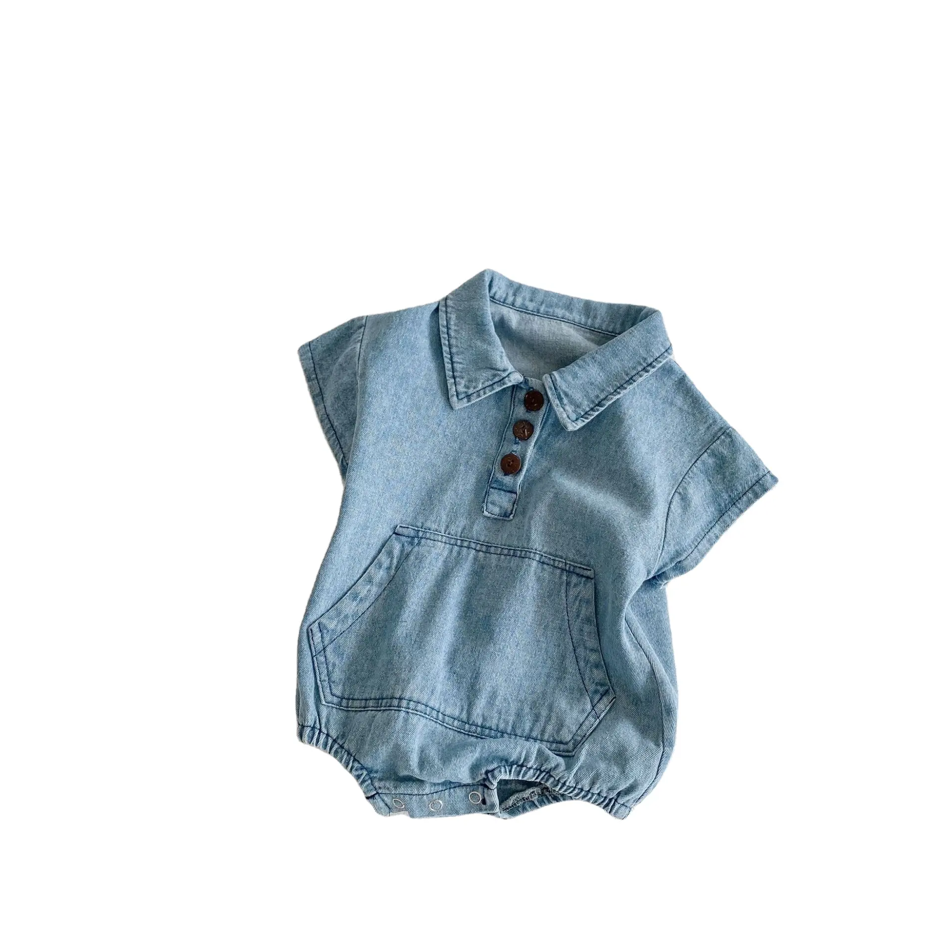 High Quality Product Peter Pan Collar Short Sleeve Denim Rompers For Kid Wear In The Summer