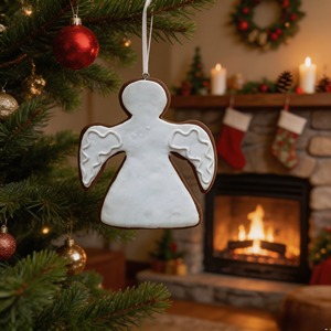 Ornement ange en pain d'épices avec glaçage blanc, décoration suspendue ange en pâte à modeler pour <span class=keywords><strong>Noël</strong></span> - Product Image 3
