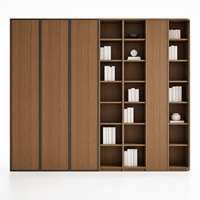 Armoire sur mesure pour appartement, bibliothèque autoportante, cadre en aluminium, portes Shaker, corps en OSB, finition grain de bois, étagères ouvertes