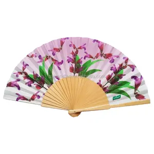 New product promotion Event&Party supplies wood frame fabric printed Custom made hand fans