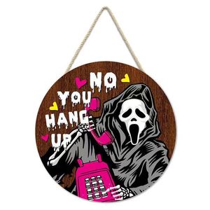 Plaque murale ronde en bois Ghostface pour Halloween, thème <span class=keywords><strong>film</strong></span> d'<span class=keywords><strong>horreur</strong></span>, décoration <span class=keywords><strong>de</strong></span> porte d'entrée - Product Image 1