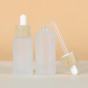 Wholesale Manufacturer 20ml 30ml 40ml 50ml 60ml 80ml 100ml Essential Oil Frosted Matte White Glass Bottle With Bamboo Dropper