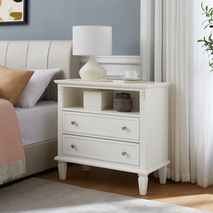 Open Space <b>2</b> <b>Drawer</b> Nightstand With Charging Station Farmhouse End Table With Usb Ports And Outlets Fluted - Product Image 4